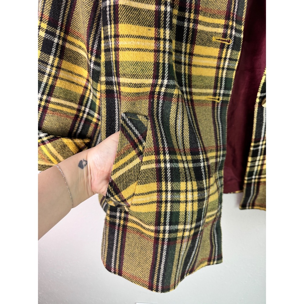 Sundance Size XL Yellow Plaid Wool Blend Button Up Swing Jacket Artsy Grandma - Picture 3 of 8